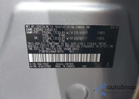 2017 Toyota Rav4 Le from USA, damaged, VIN 2T3BFREVXHW618076